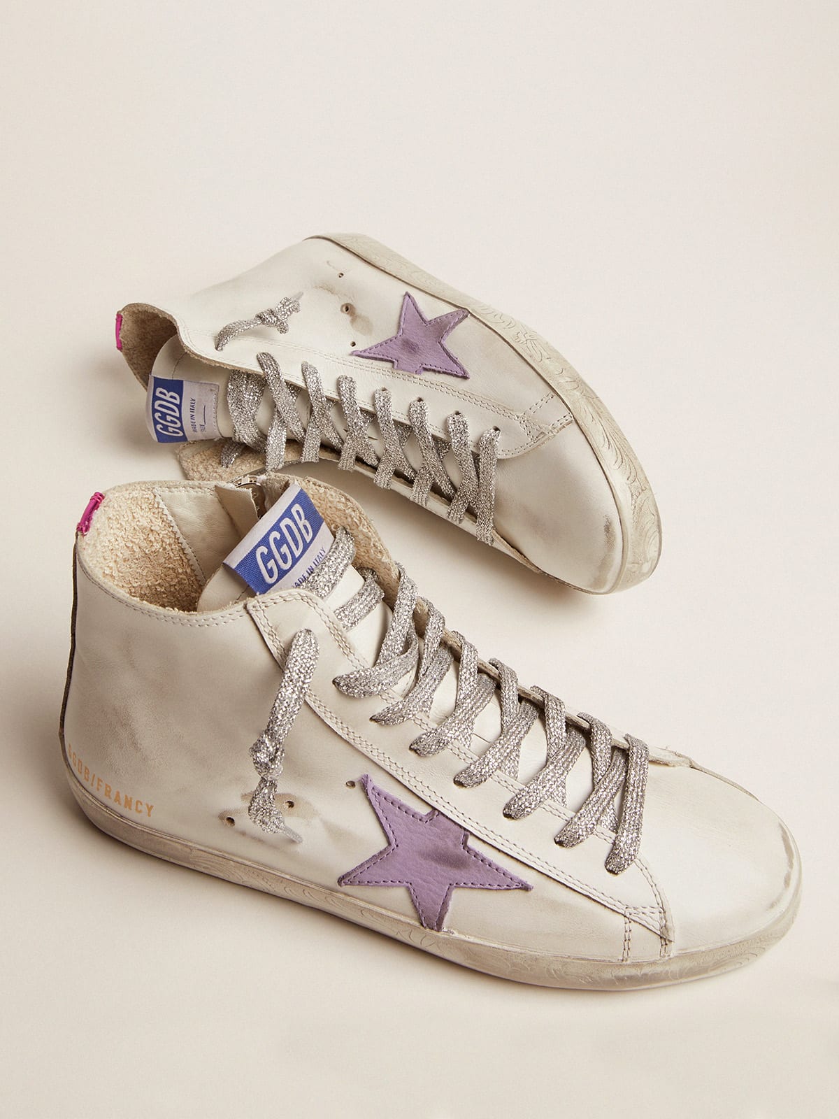 Francy sneakers with foxing with floral decorations and lavender-colored  star | Golden Goose