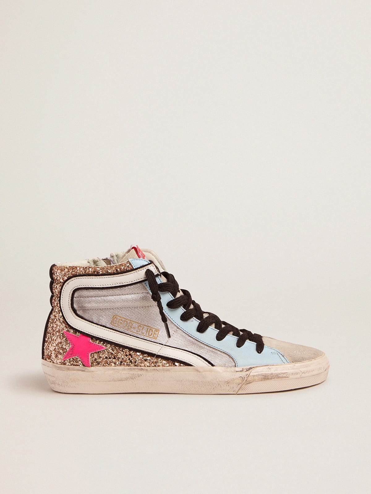 Slide LTD sneakers with glitter and fuchsia star Golden Goose