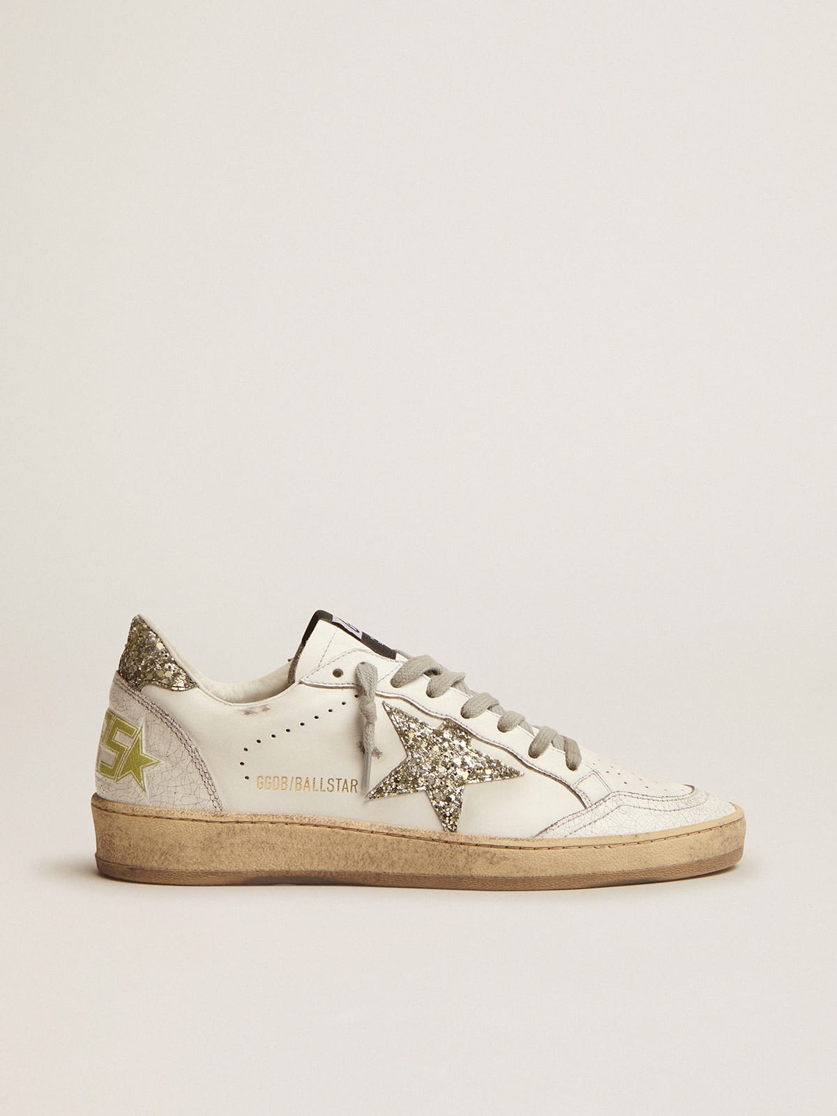 Ball Star LTD sneakers in white leather with green glitter details | Golden  Goose