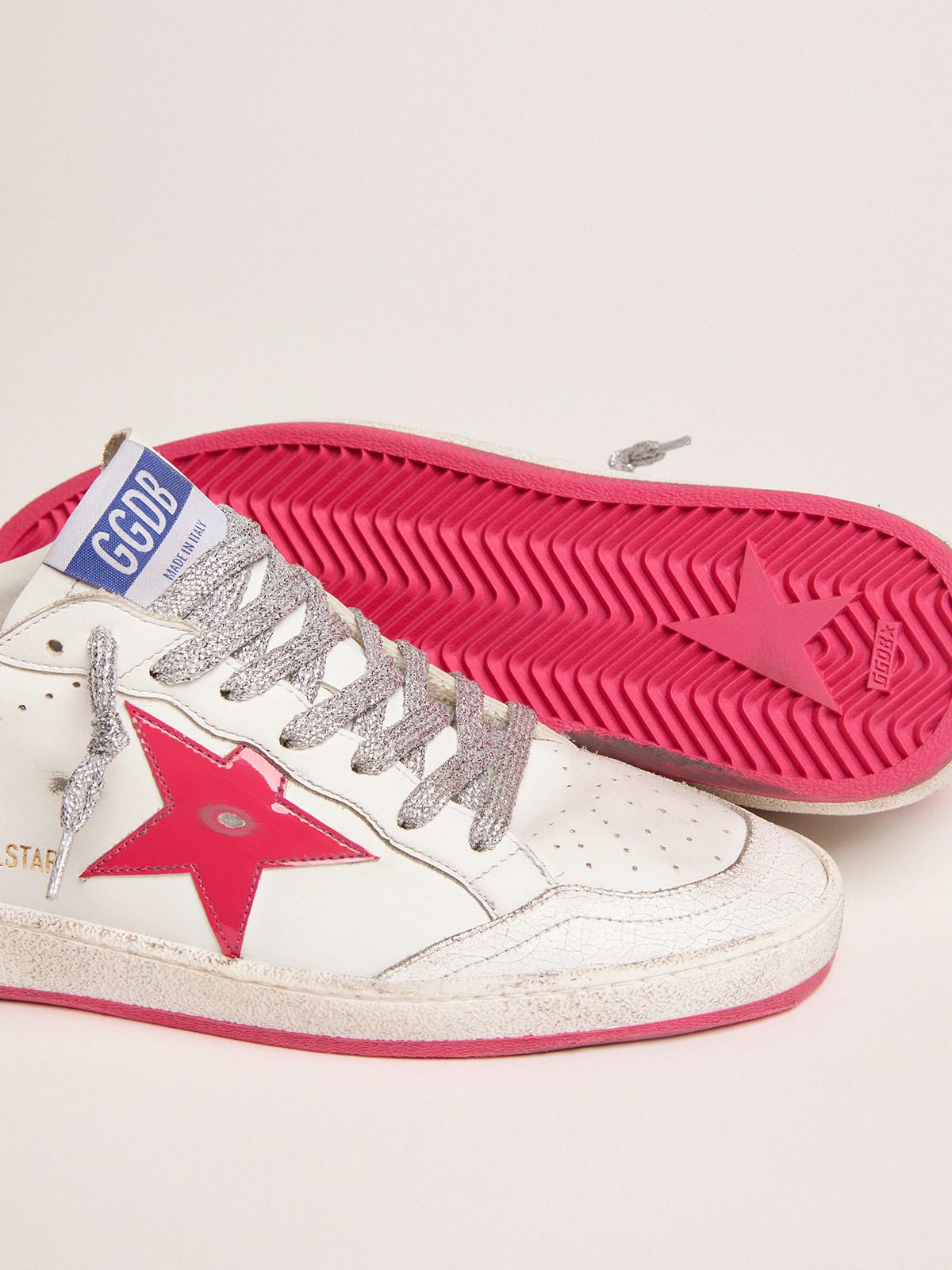 Ball Star LTD sneakers in white leather with red patent leather detail |  Golden Goose