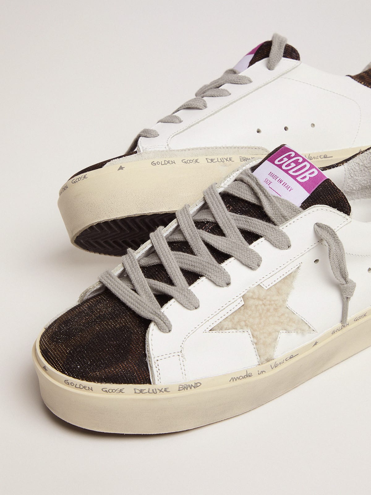 Golden Goose - Hi Star sneakers with shearling star and leopard-print tongue in 