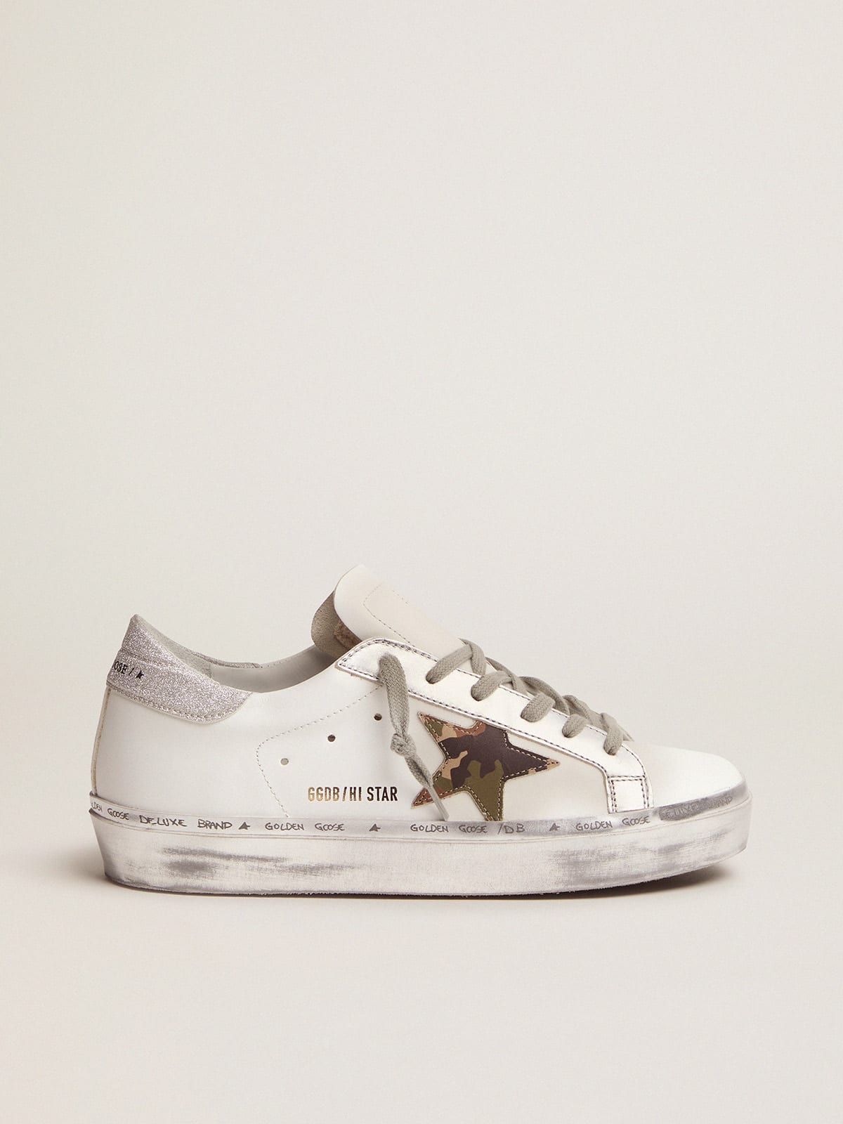 Golden Goose - Hi Star sneakers with camouflage star and glittery heel tab in 