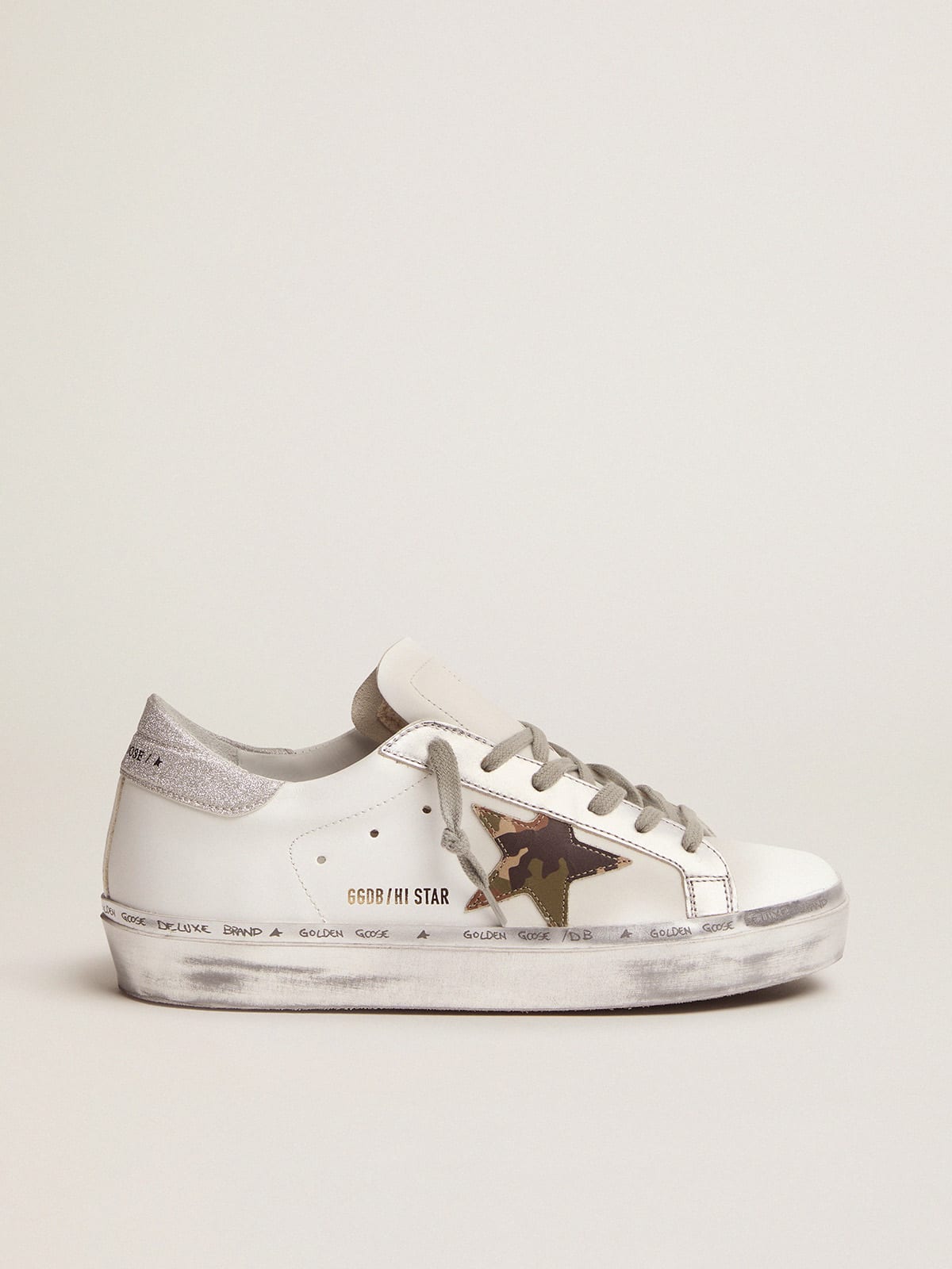 Hi Star sneakers with camouflage star and glittery heel tab | Golden Goose