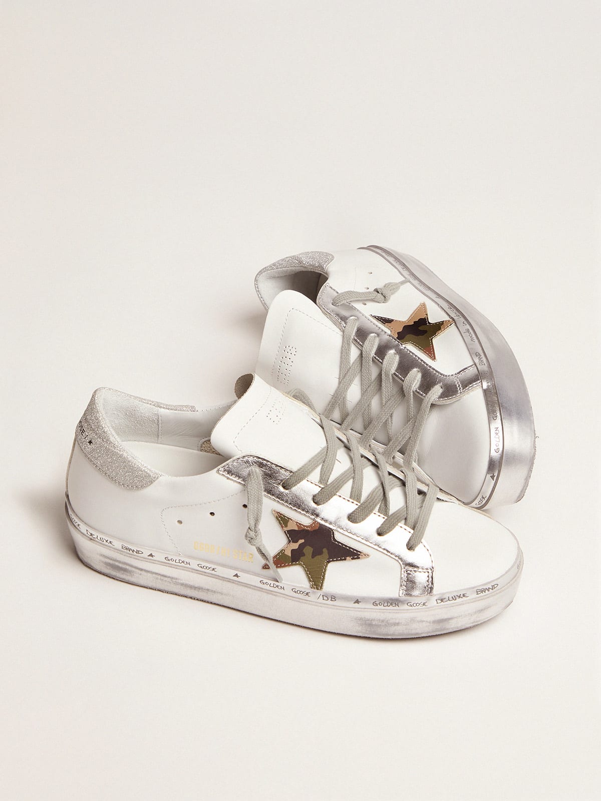 Golden Goose - Hi Star sneakers with camouflage star and glittery heel tab in 