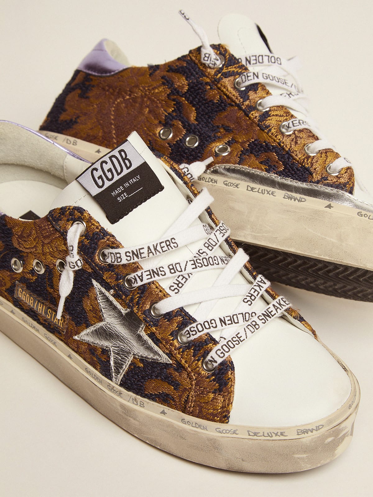 Golden Goose - Hi Star sneakers in jacquard brocade with laminated detail in 