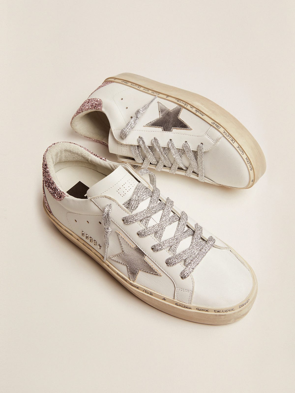 Hi Star sneakers with laminated leather star and glitter heel tab | Golden  Goose