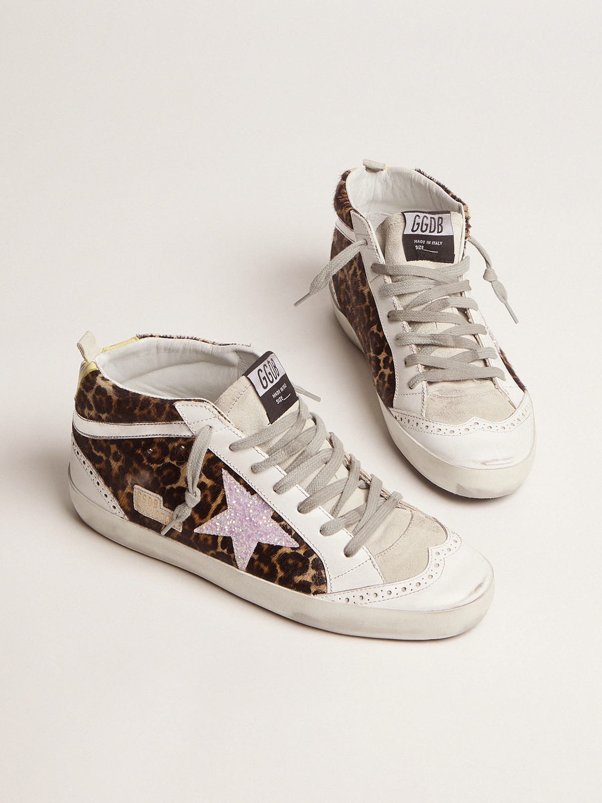 Golden Goose - Mid-Star sneakers LTD in leopard-print pony skin with glittery star in 