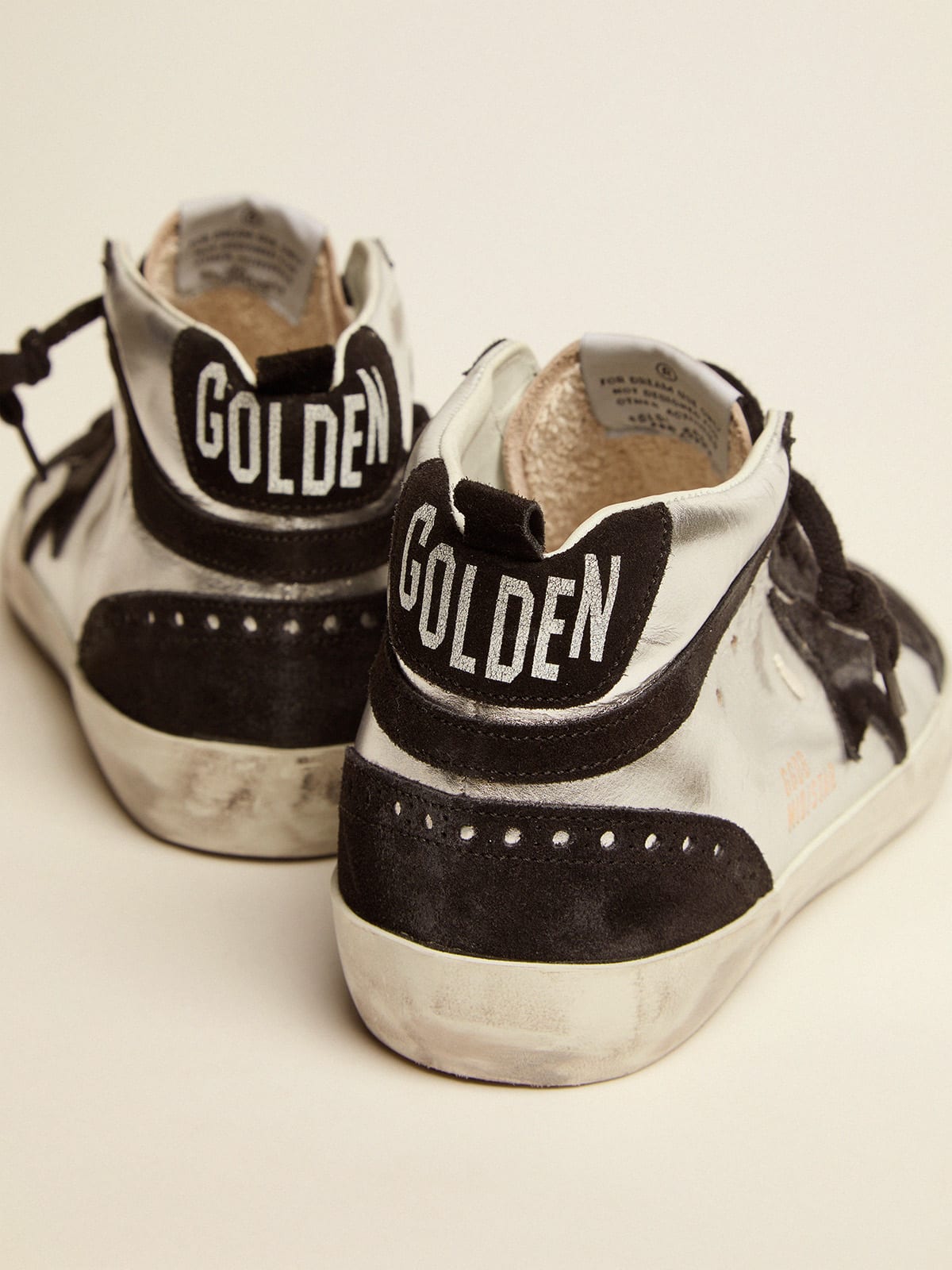 Mid Star LTD sneakers in silver laminated leather and black suede | Golden  Goose