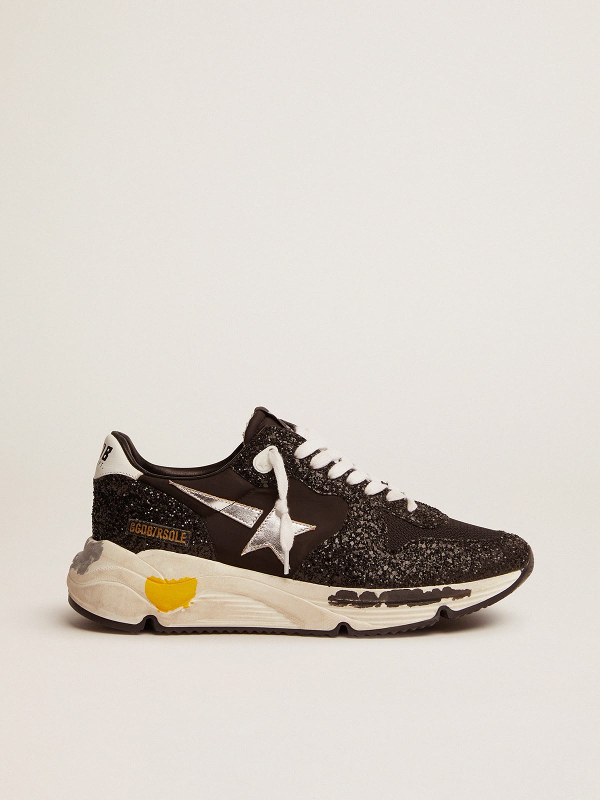 Running Sole sneakers in black nylon and glitter with silver star | Golden  Goose