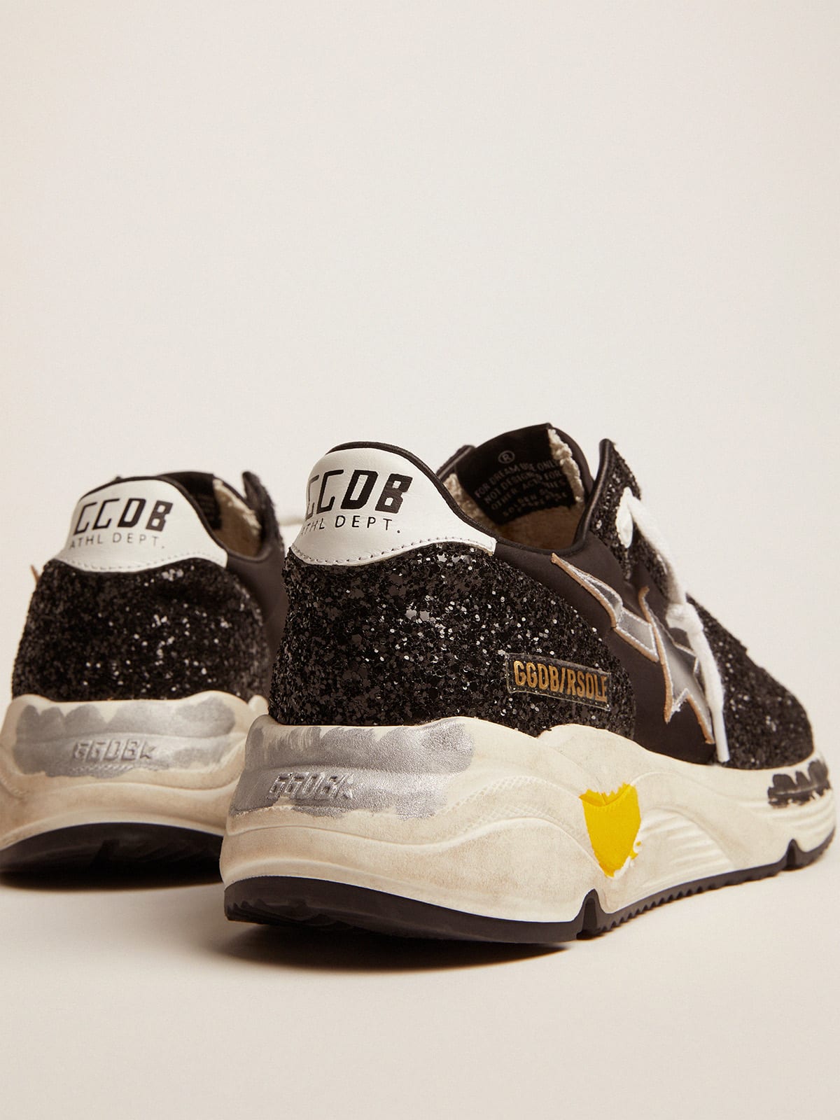 Running Sole sneakers in black nylon and glitter with silver star | Golden  Goose