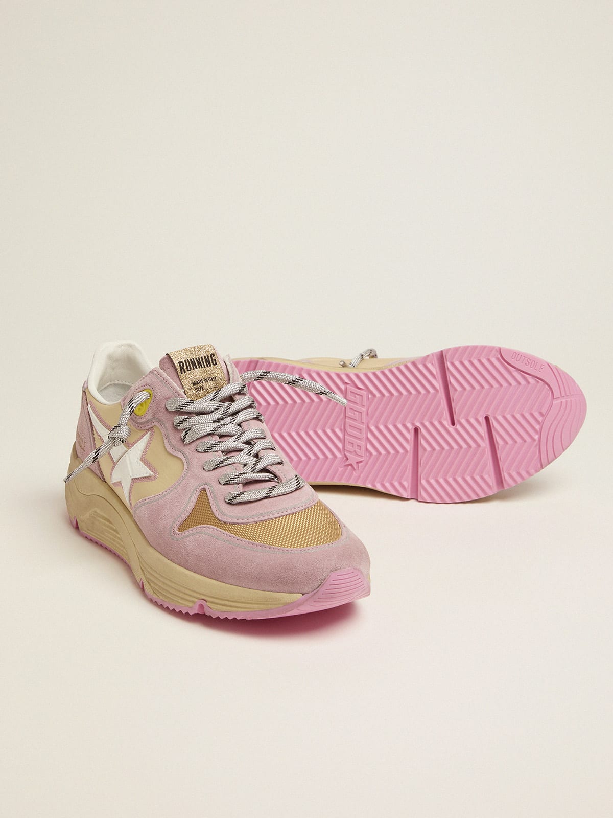 Golden Goose Running-sole Suede Sneakers In Antique Pink Whit