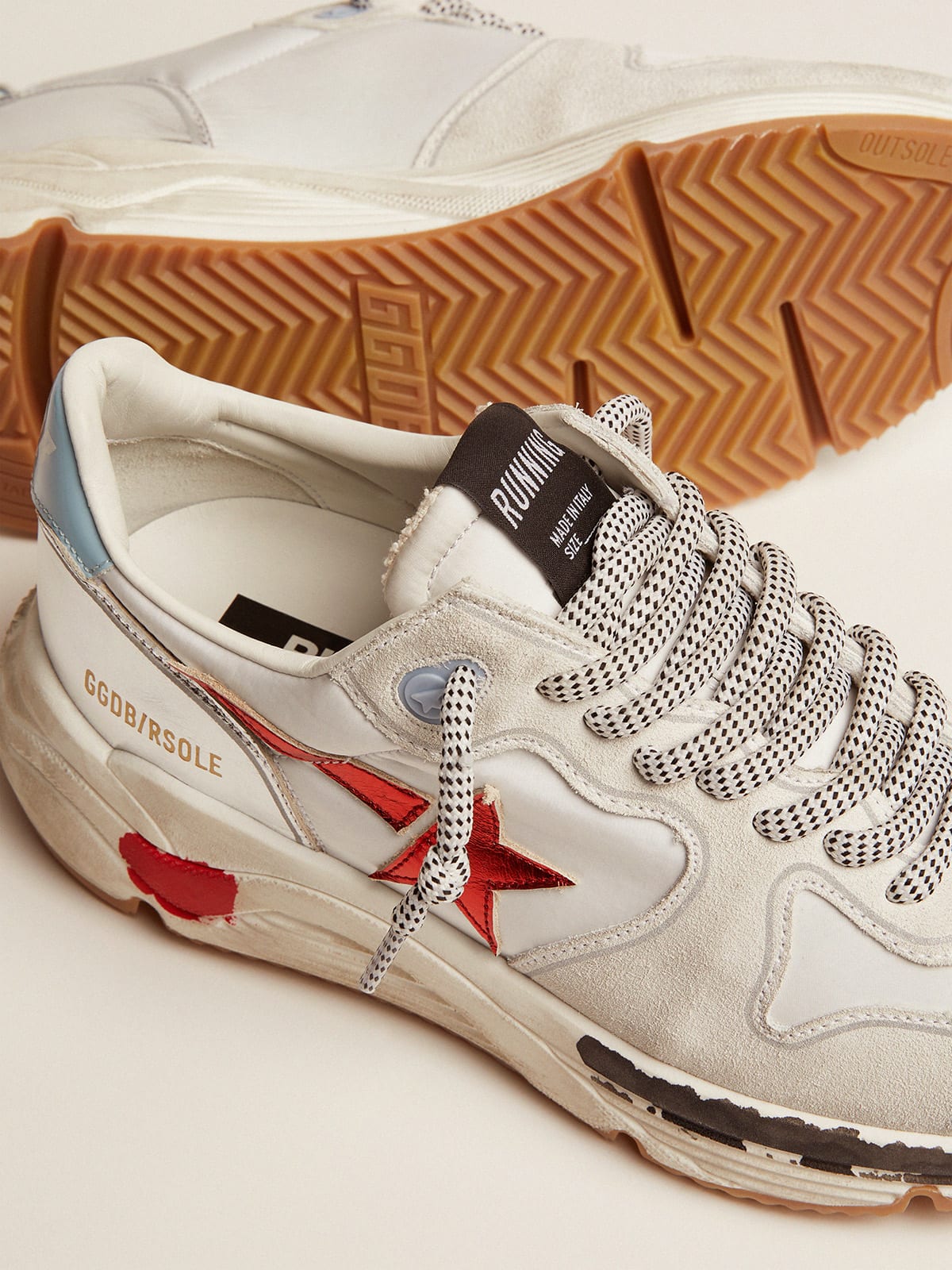 Running Sole sneakers in nylon and suede with red laminated leather star |  Golden Goose