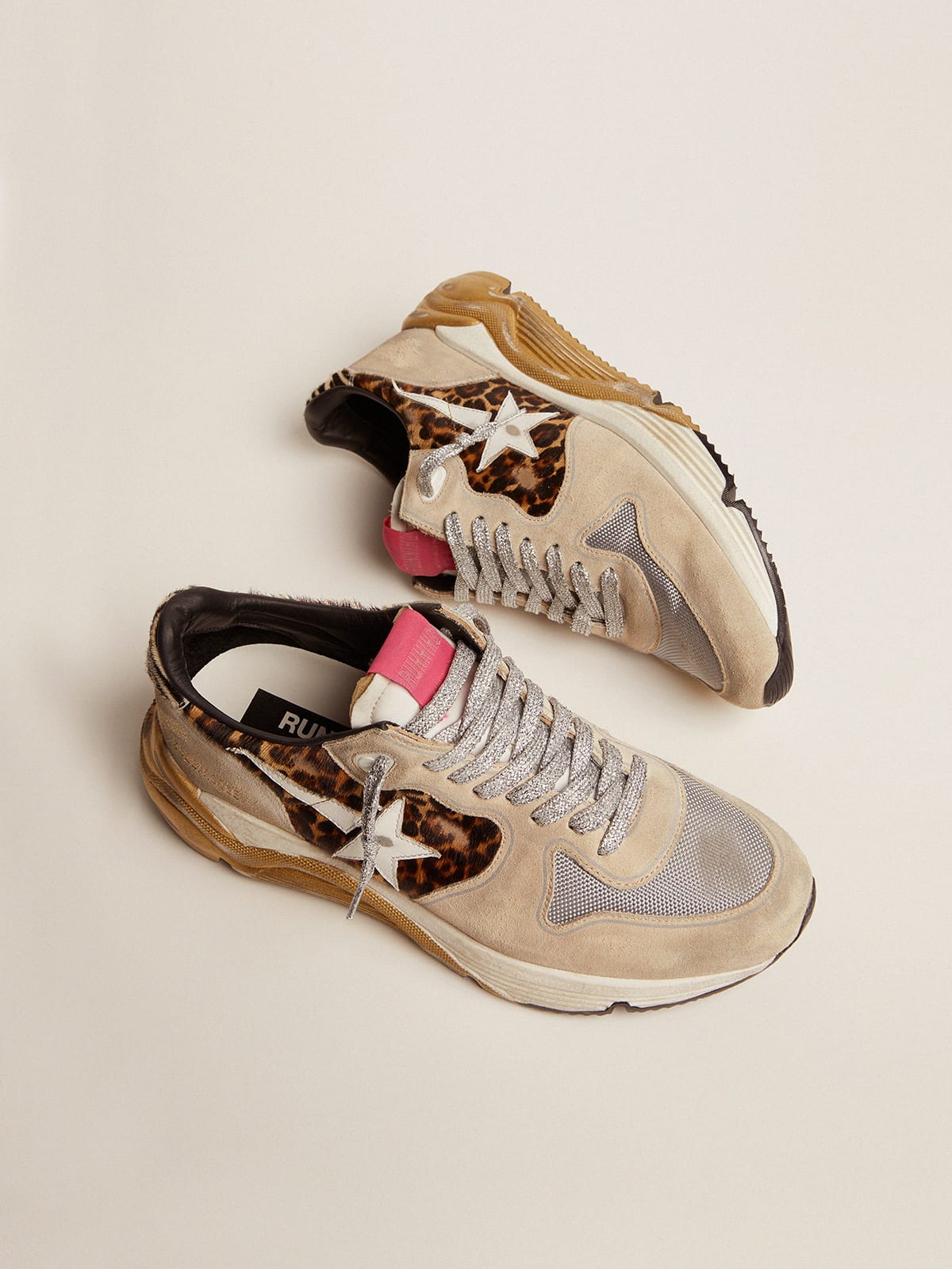 Running Sole LTD sneakers in leopard-print pony skin and suede with mesh  insert | Golden Goose