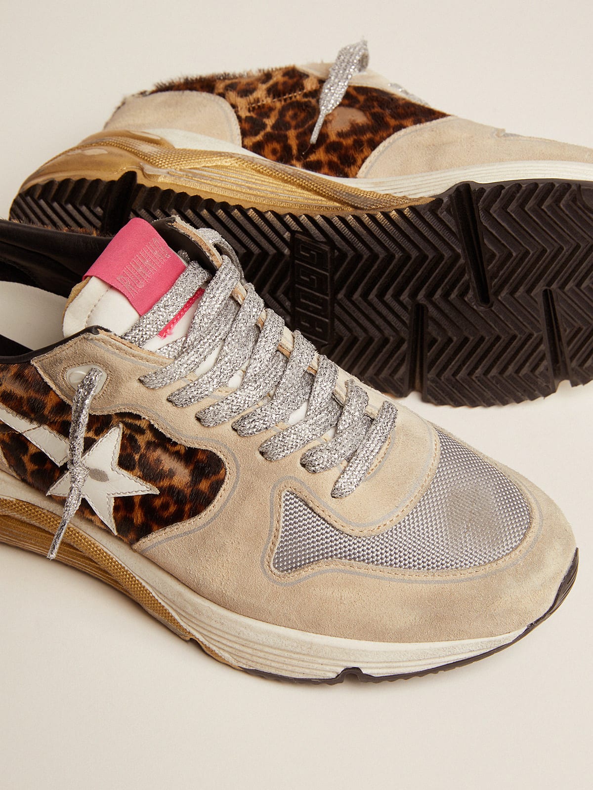 Running Sole LTD sneakers in leopard-print pony skin and suede with mesh  insert | Golden Goose