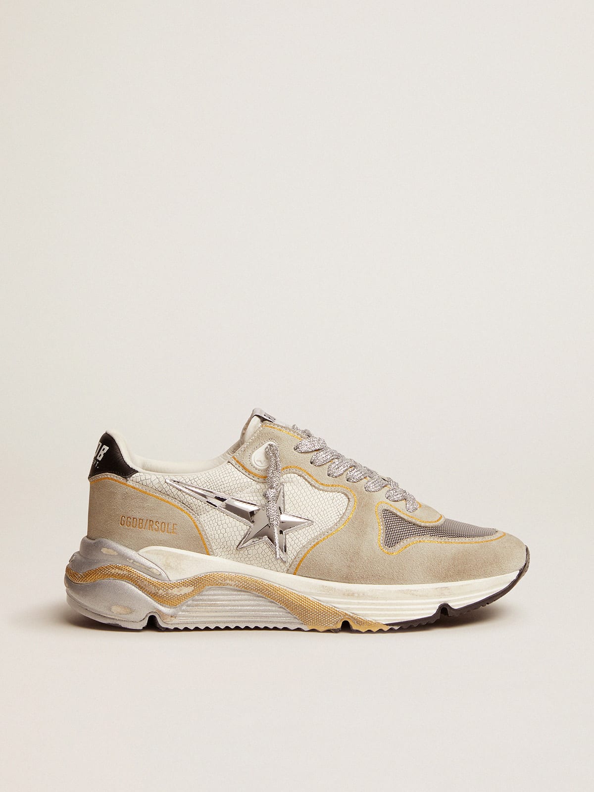 Running Sole LTD sneakers in snake-print leather and suede with mesh insert  | Golden Goose