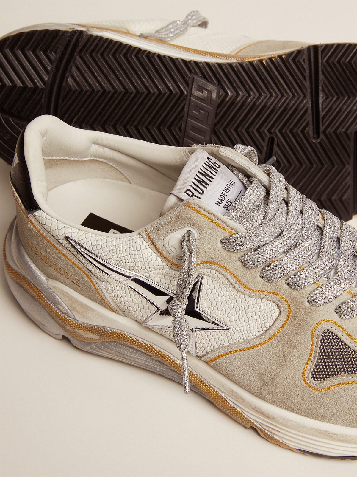 Running Sole LTD sneakers in snake-print leather and suede with mesh insert  | Golden Goose