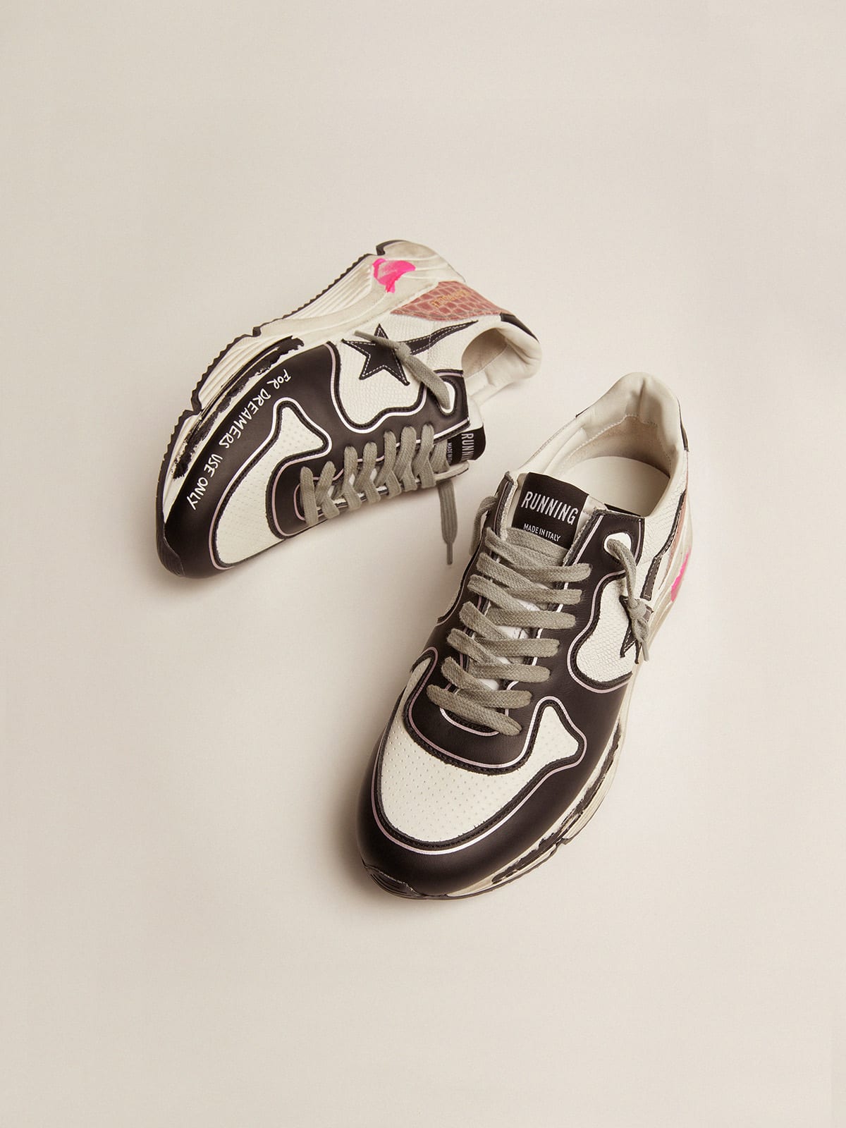 Running Sole sneakers in white snake-print leather with contrasting black  details | Golden Goose