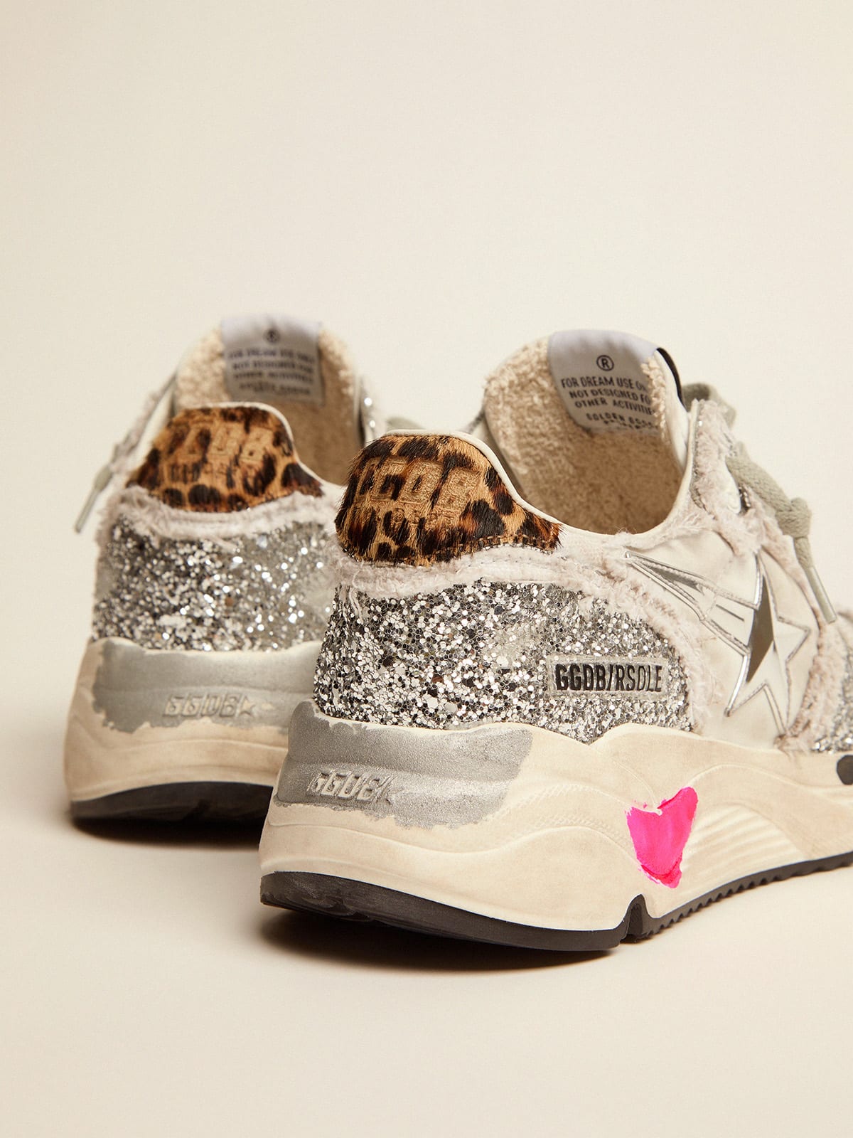 Running Sole sneakers in nylon and glitter with leopard-print pony skin  heel tab | Golden Goose