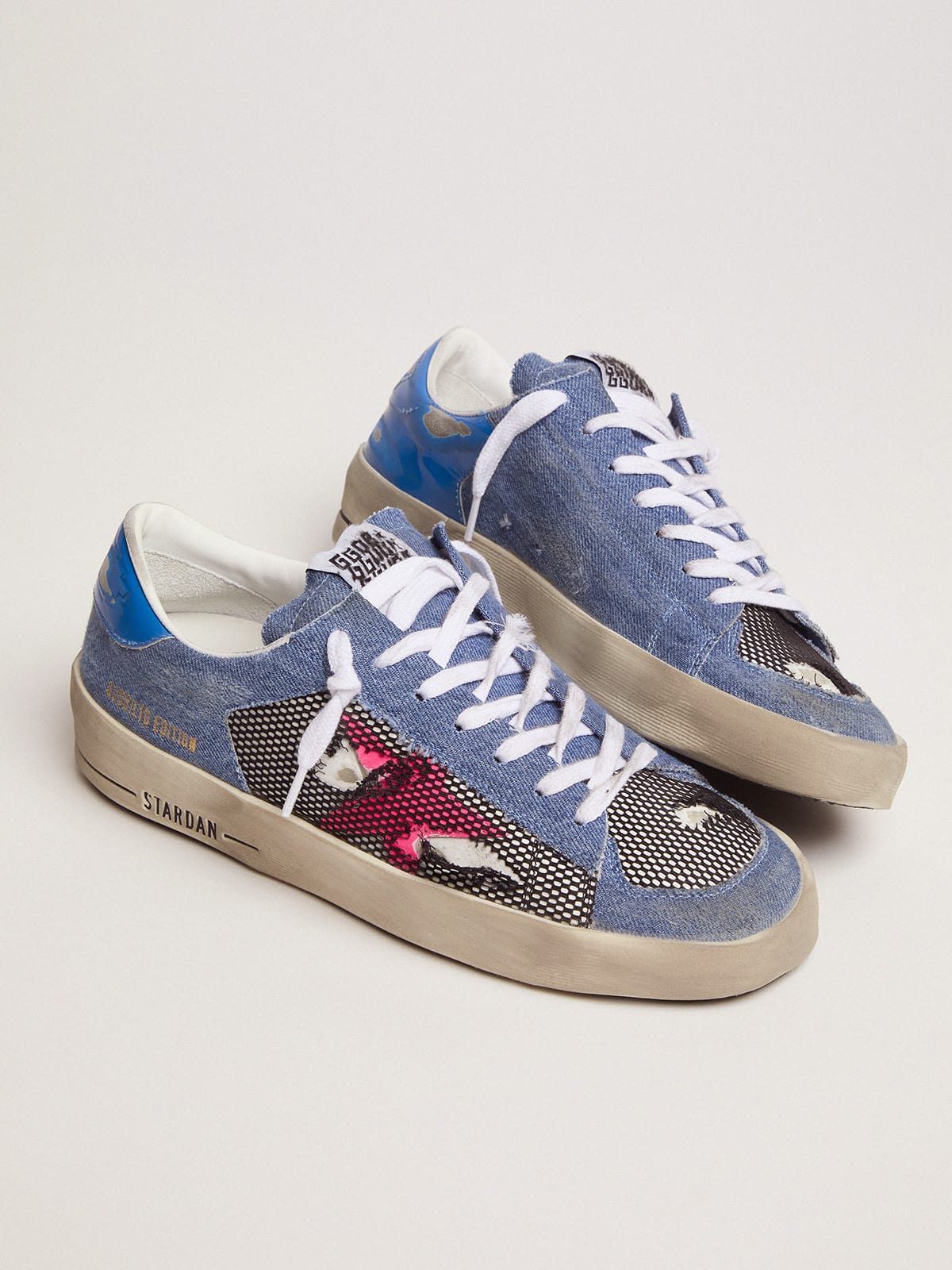 Golden Goose - Women's Limited Edition LAB denim Stardan sneakers with fuchsia star in 