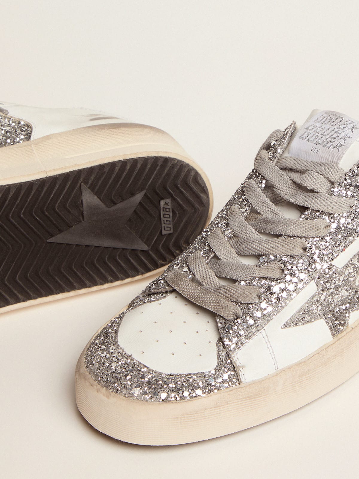 Women\'s Stardan sneakers with silver glitter | Golden Goose