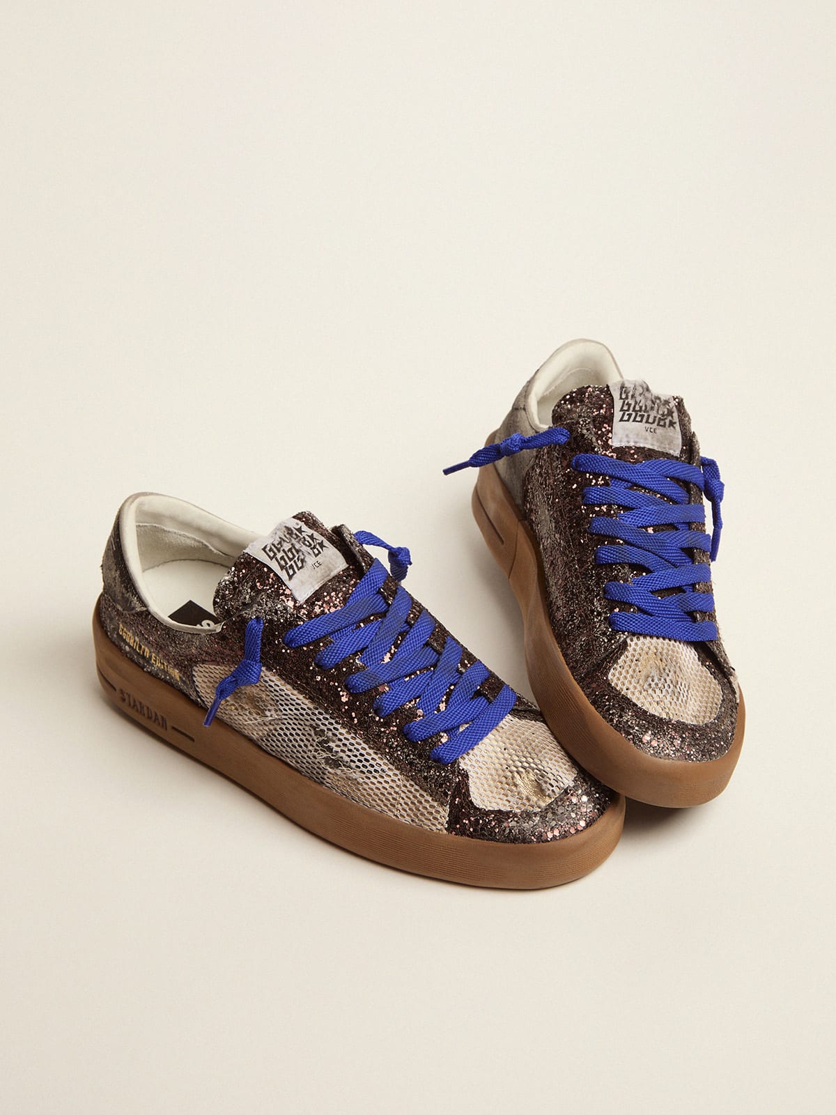 Golden Goose - Women’s Stardan LAB sneakers with brown glitter upper and black star in 