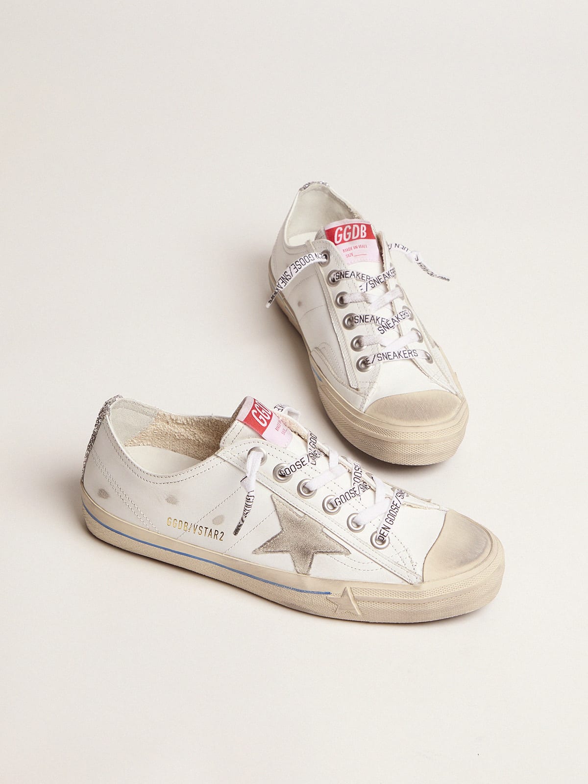 White leather V-Star sneakers with glittery vertical strip