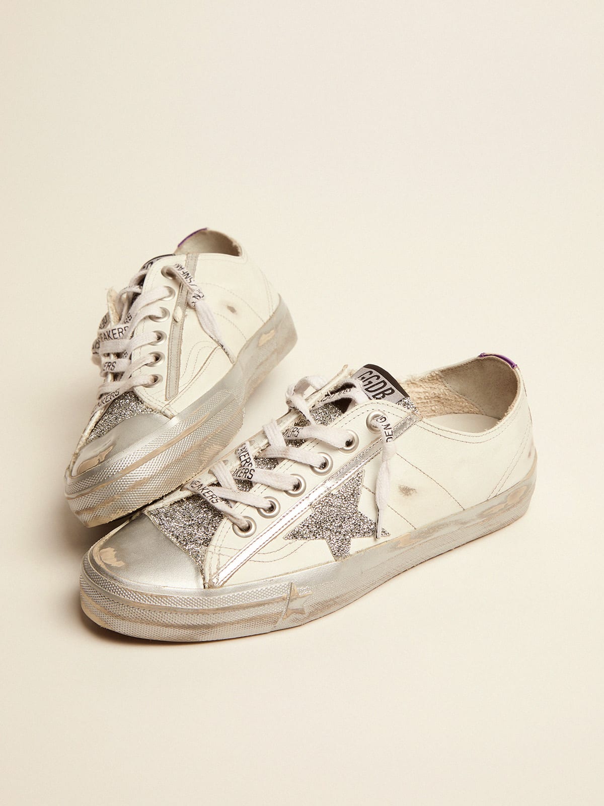 V-Star LTD sneakers in white leather and Swarovski crystals | Golden Goose