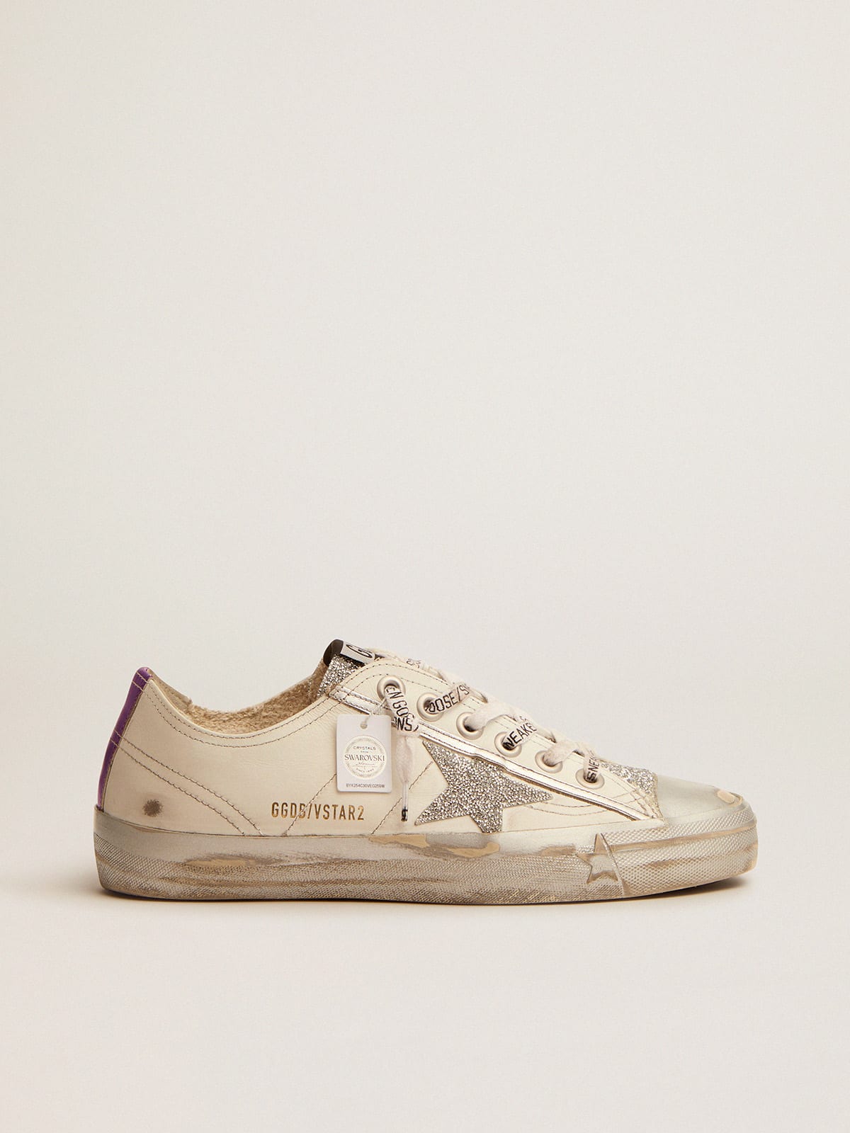 Golden Goose - V-Star LTD sneakers in white leather and Swarovski crystals in 