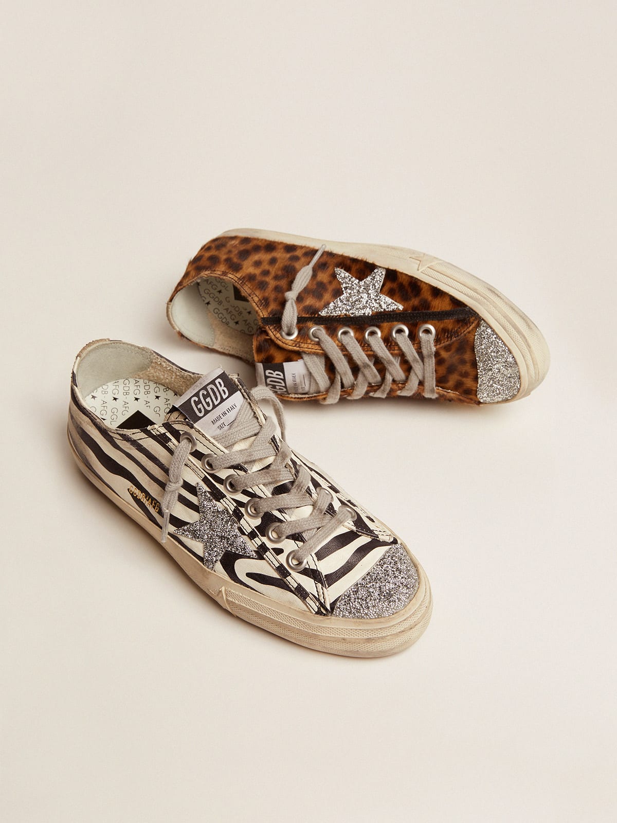 V-Star LTD sneakers in animal-print leather with Swarovski crystal star |  Golden Goose