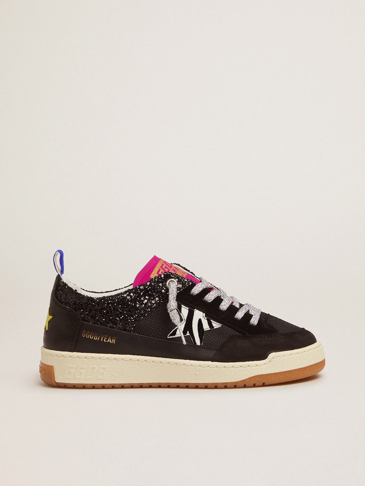 Golden Goose - Women’s black Yeah sneakers with glitter and zebra-print star in 