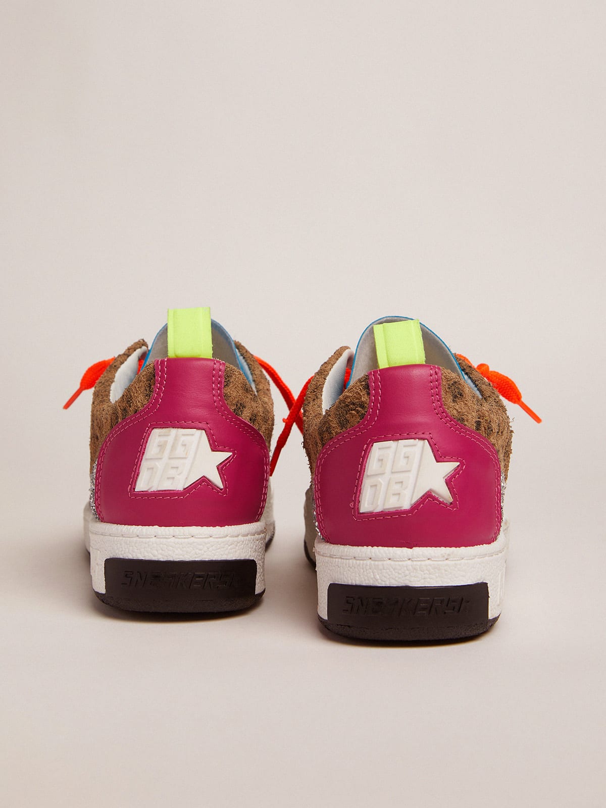 Yeah sneakers with silver glitter, animal-print and colored leather  patchwork | Golden Goose