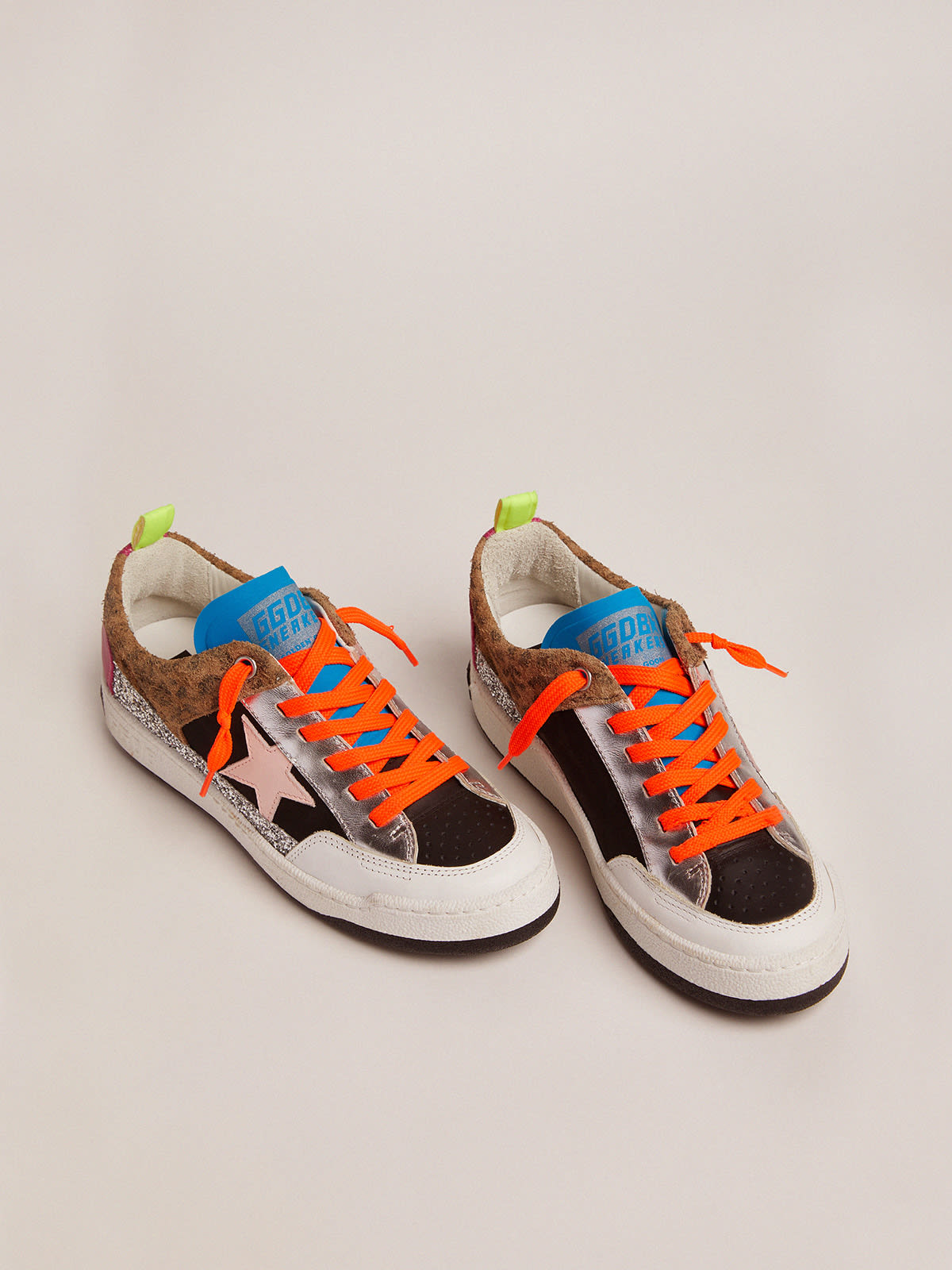 Yeah sneakers with silver glitter, animal-print and colored leather  patchwork | Golden Goose