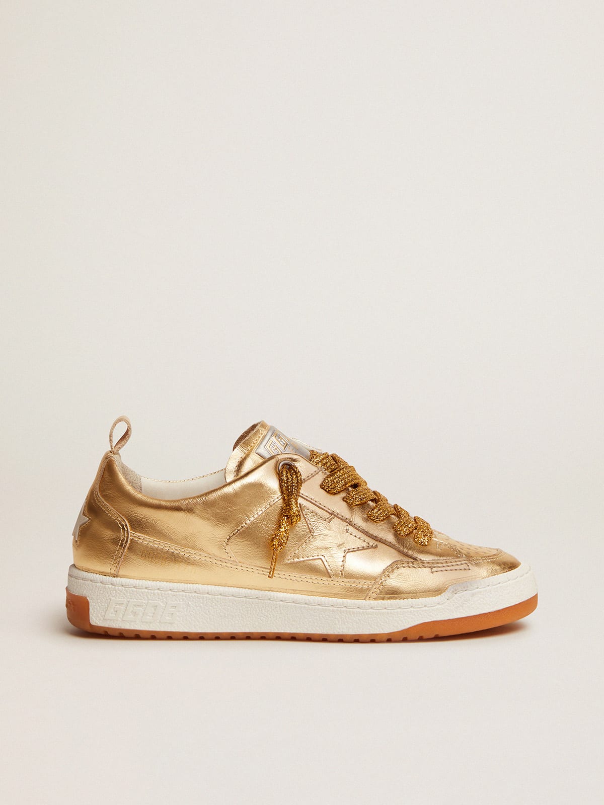 Yeah sneakers in gold laminated leather | Golden Goose