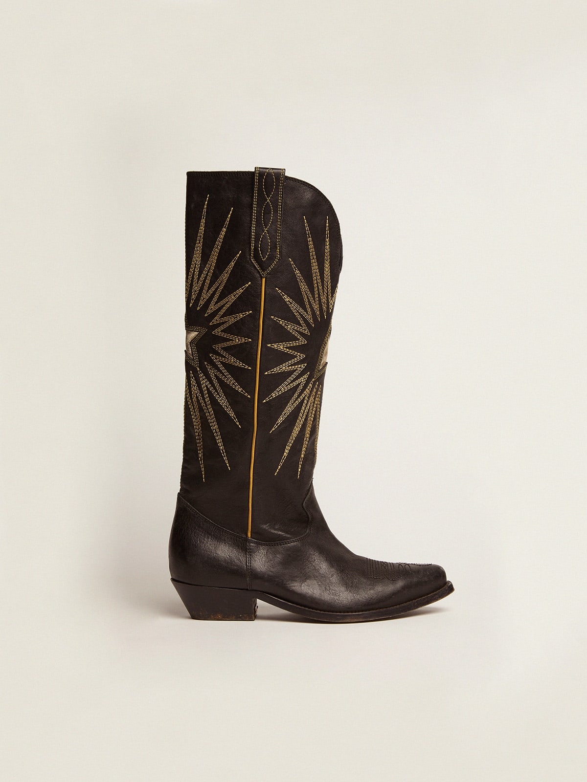 Golden Goose - Wish Star boots in black leather with platinum laminated leather inlay star in 