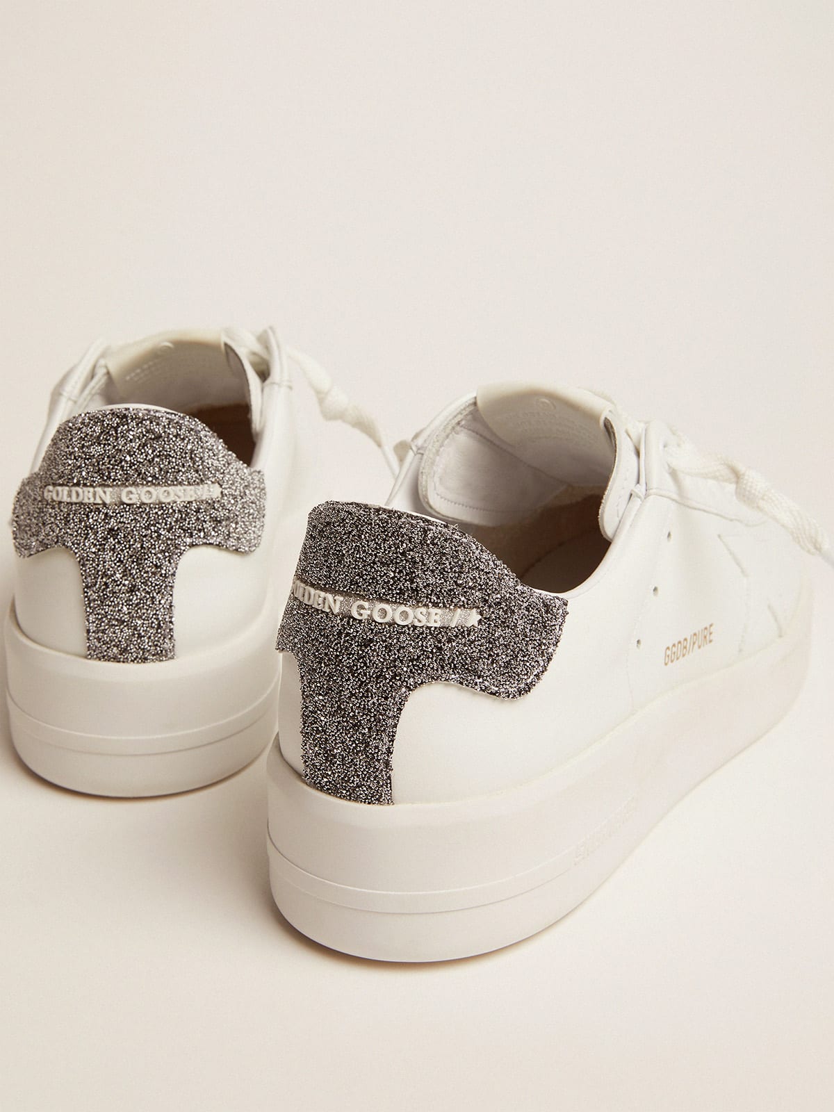 Golden Goose - Purestar sneakers in white leather with silver Swarovski crystal heel tab in 