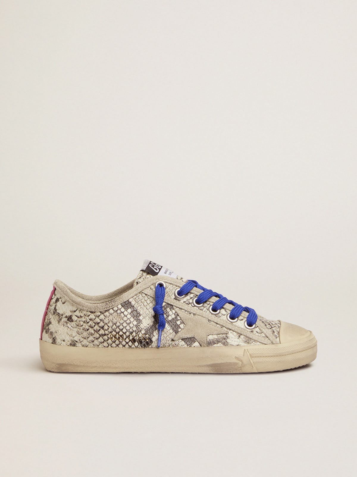 Golden Goose - Sneakers V-Star en cuir à imprimé python avec empiècement fuchsia in 