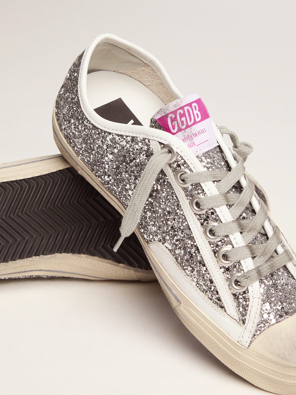 V-Star sneakers with silver glitter | Golden Goose