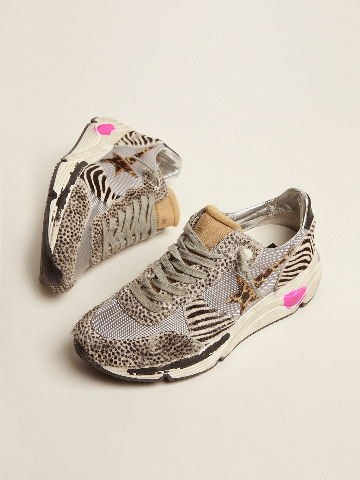 Running Sole sneakers in mesh and animal-print pony skin | Golden Goose