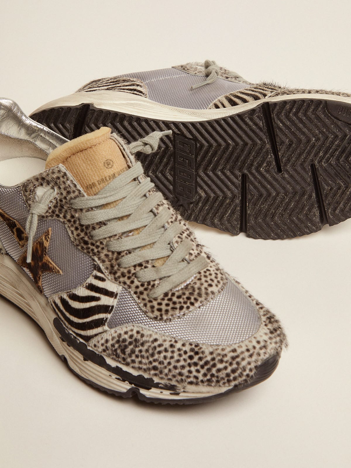 Running Sole sneakers in mesh and animal-print pony skin | Golden Goose