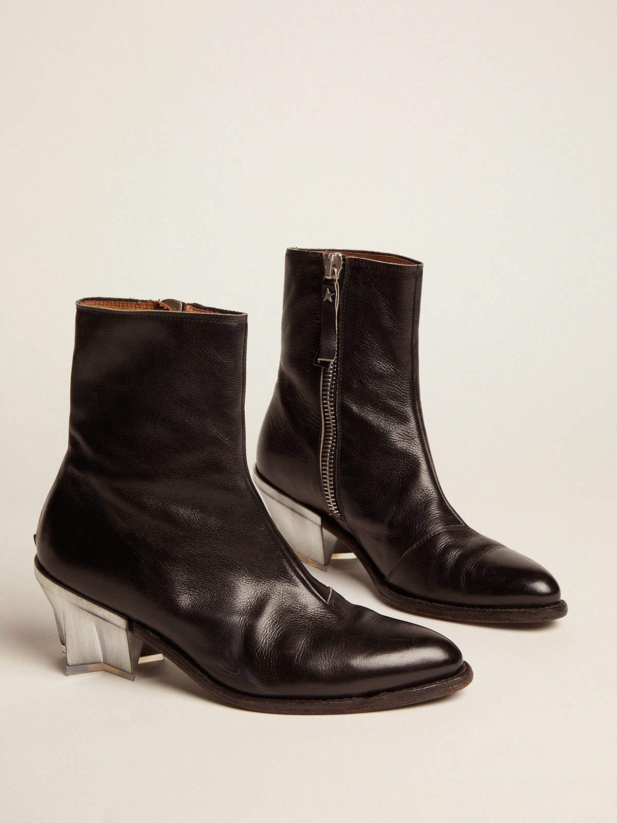 Bottes Femme Noires En Cuir Et Fausse Fourrure - Intérieur Peau De Mouton, Talon Haut, Pointure 40