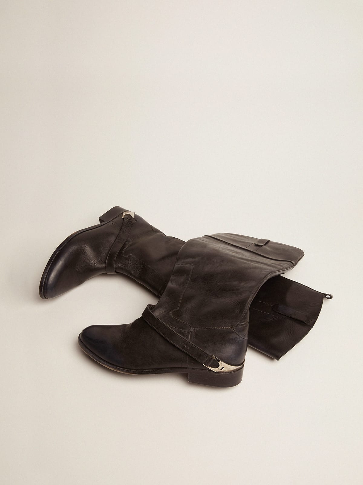 Women's black leather boots with clamp on the heel | Golden Goose