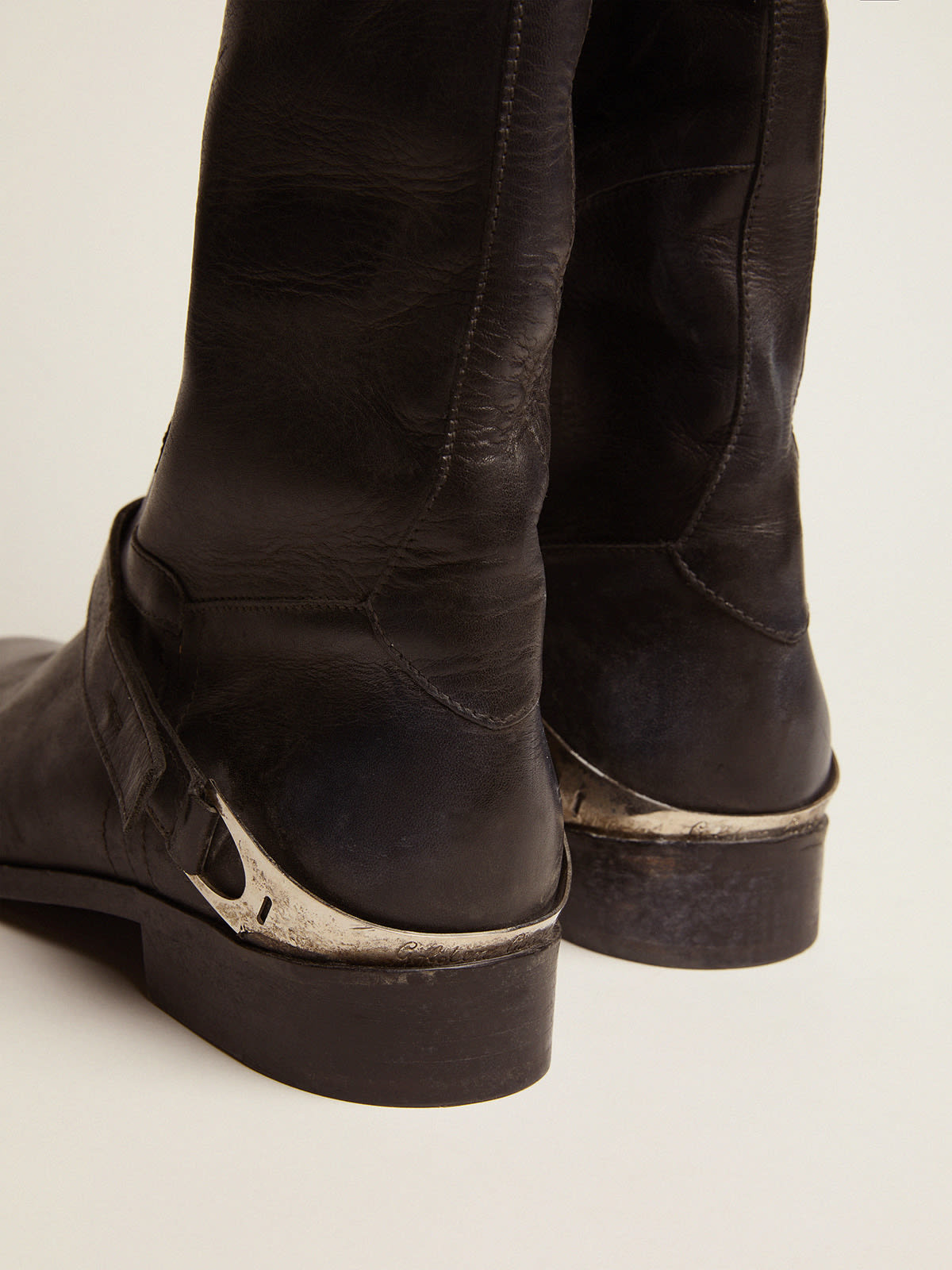 Women's black leather boots with clamp on the heel | Golden Goose