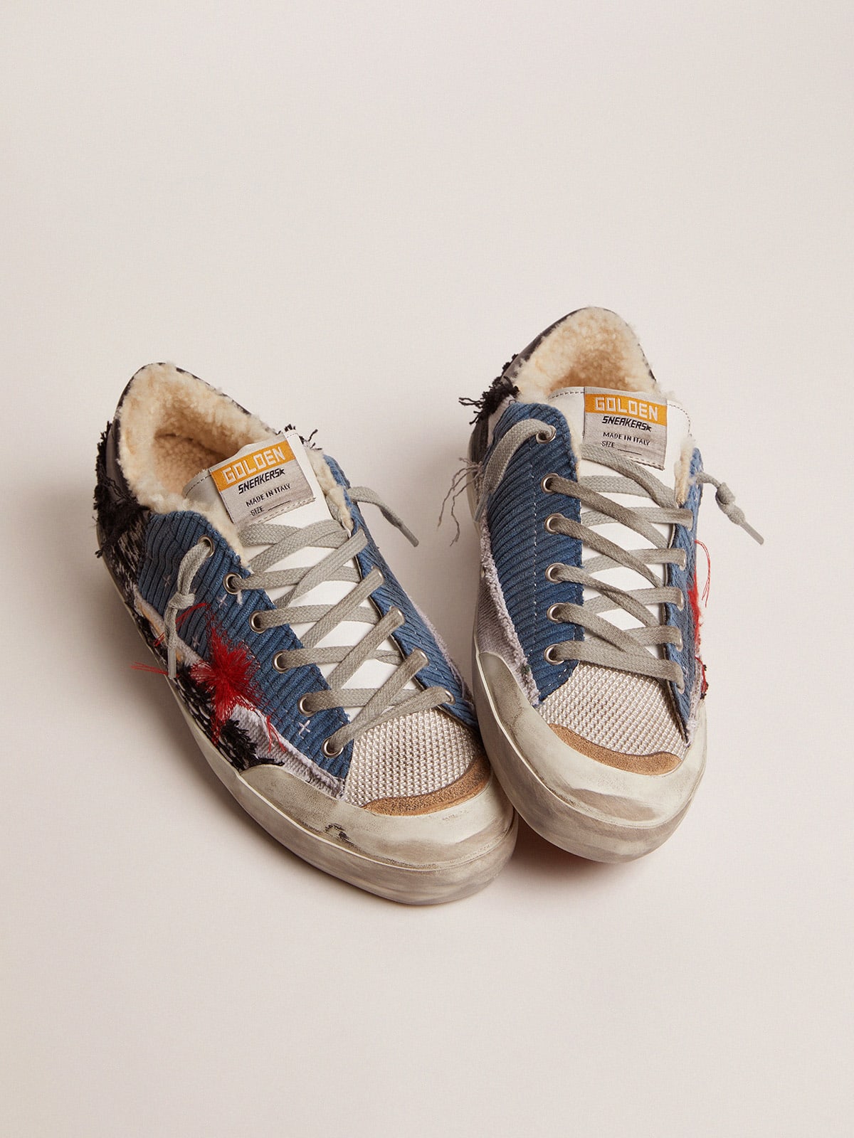 Super-Star LAB sneakers with patchwork and shearling lining | Golden Goose