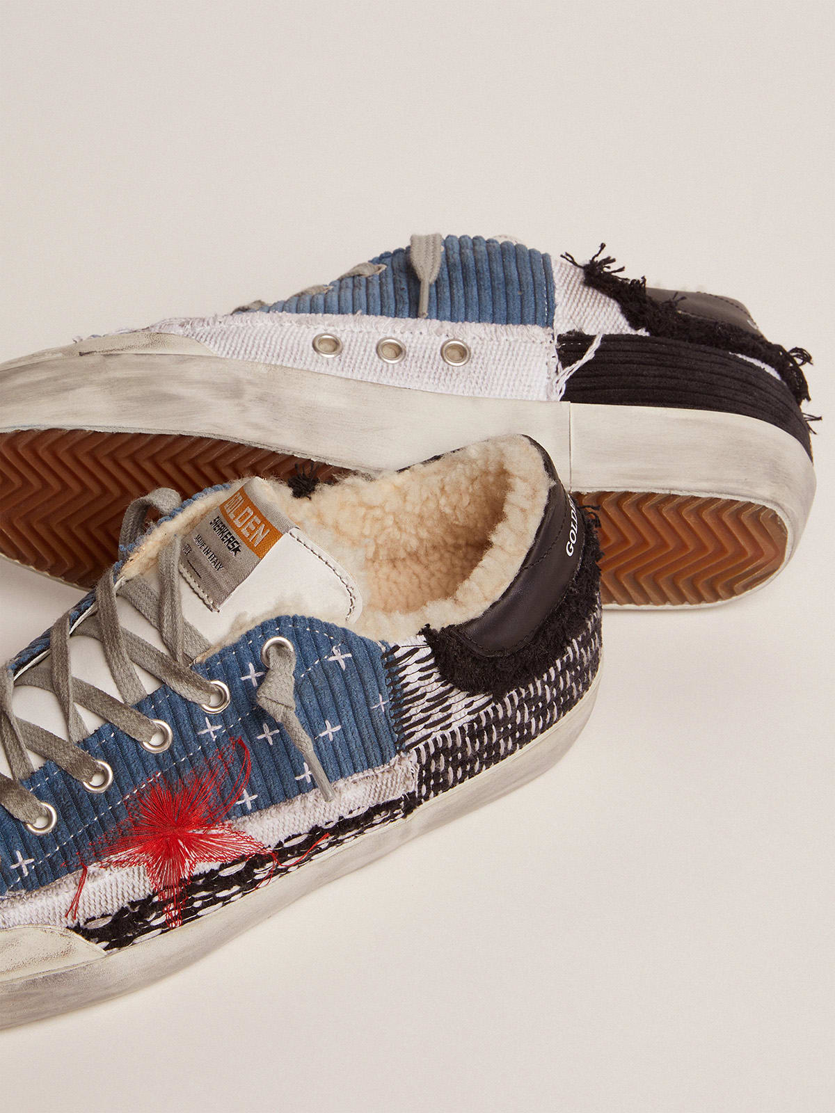 Super-Star LAB sneakers with patchwork and shearling lining | Golden Goose