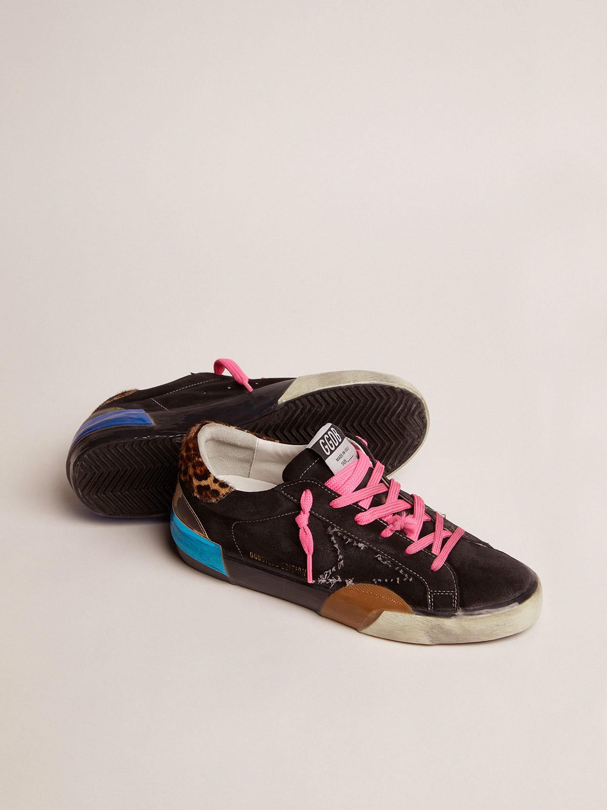 Women’s Super-Star LAB sneakers in suede with leopard-print pony skin ...