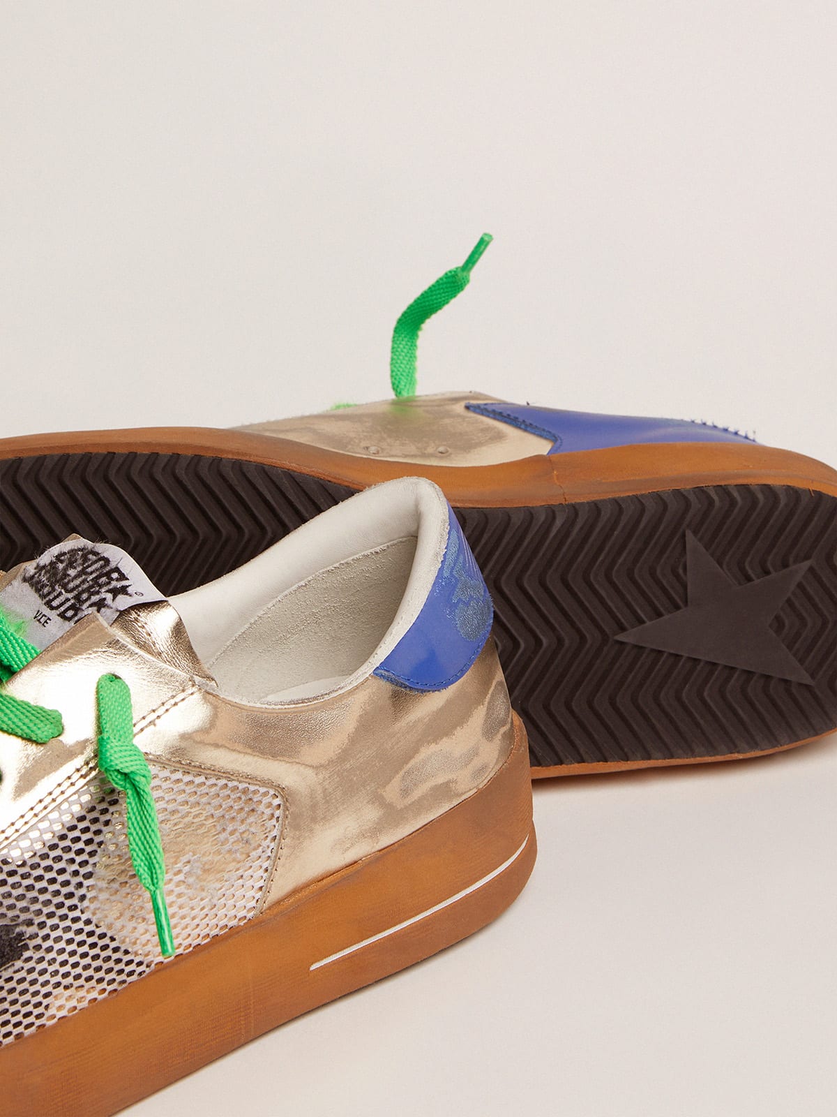 Golden Goose - Men’s Stardan LAB sneakers in laminated leather and mesh with a blue heel tab in 