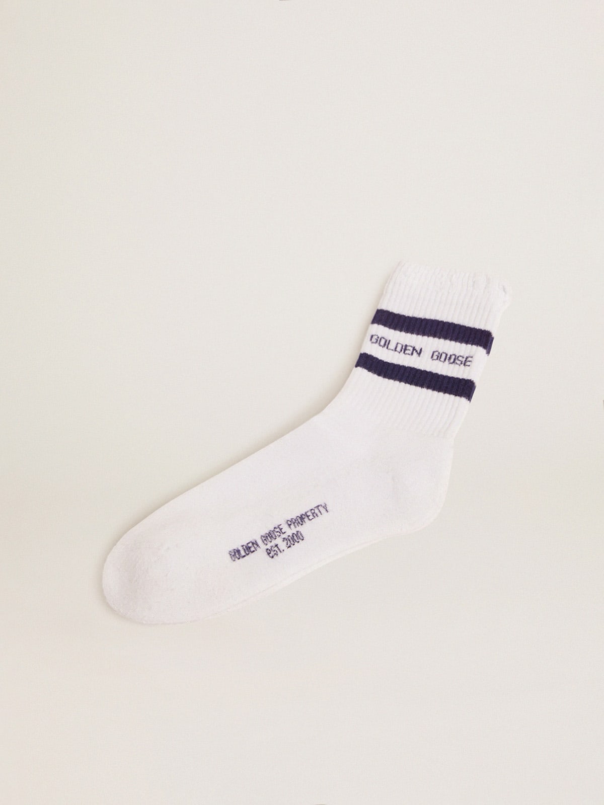 Golden Goose - Cotton socks with distressed finishes, blue stripes and logo in 