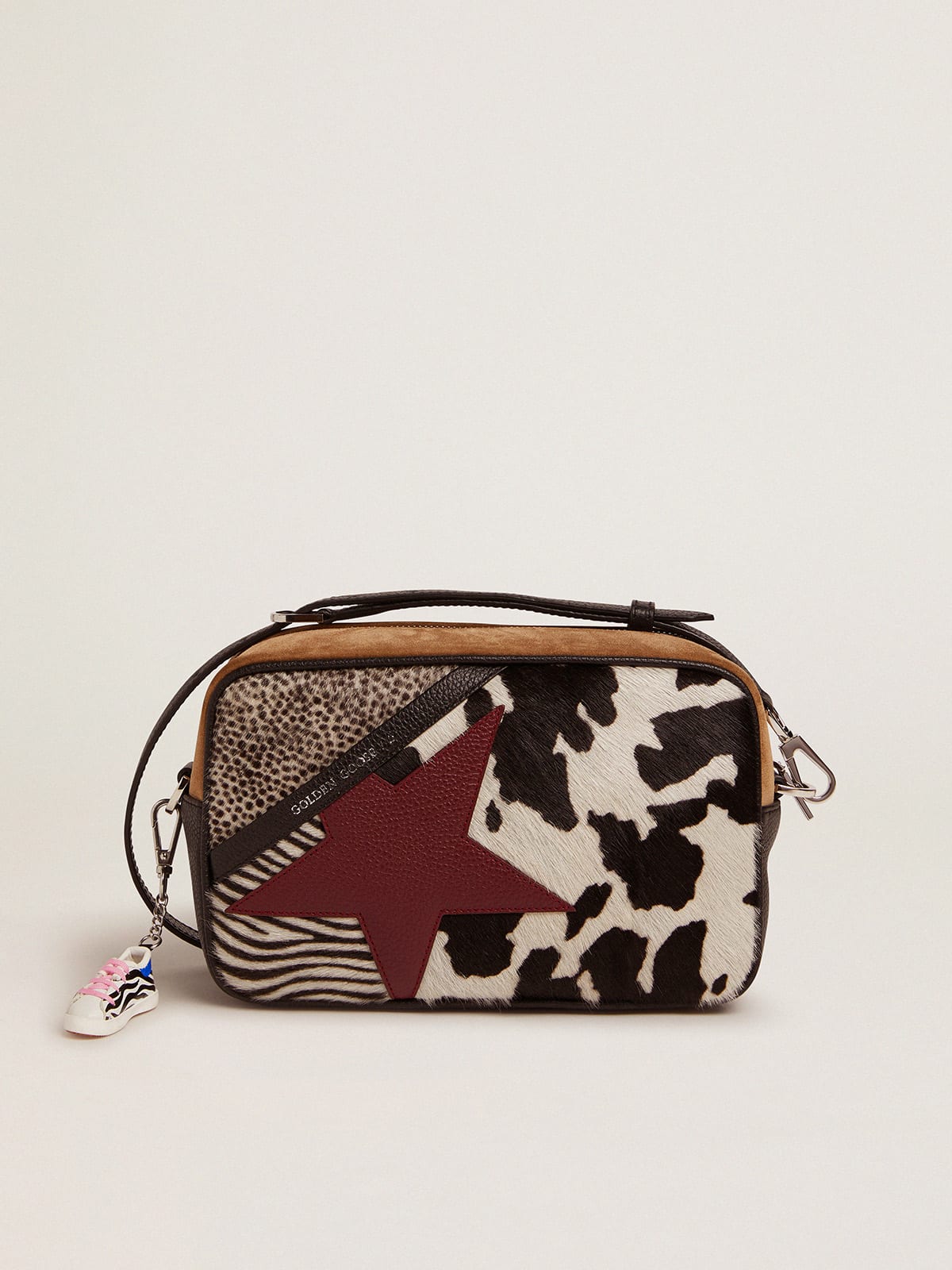 Golden Goose - Star Bag in animal-print pony skin and burgundy leather star in 