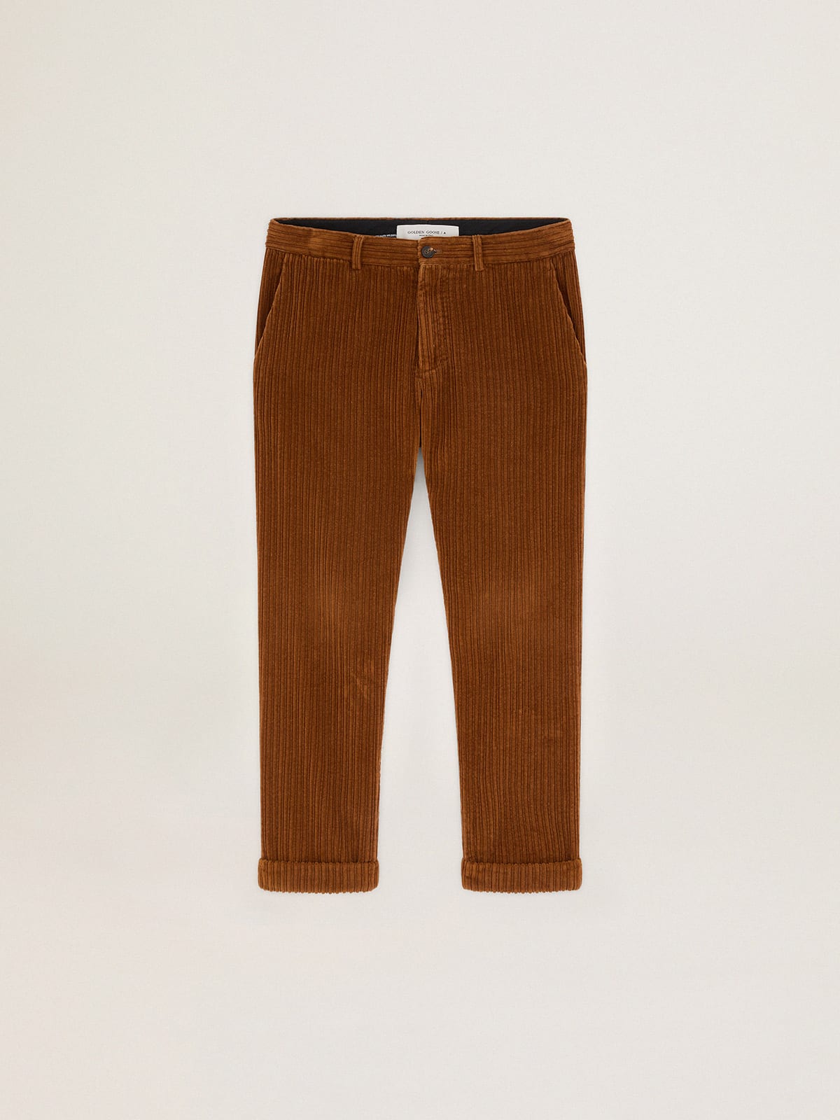Terracotta-colored corduroy chinos | Golden Goose