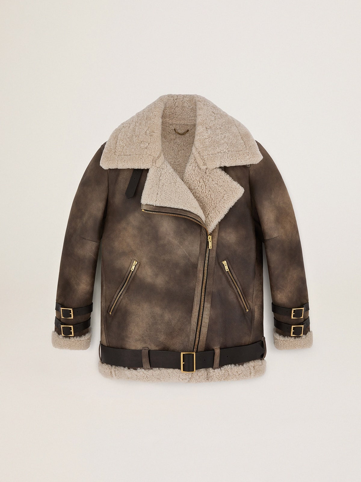 Golden Goose - Women's leather jacket with shearling collar in 